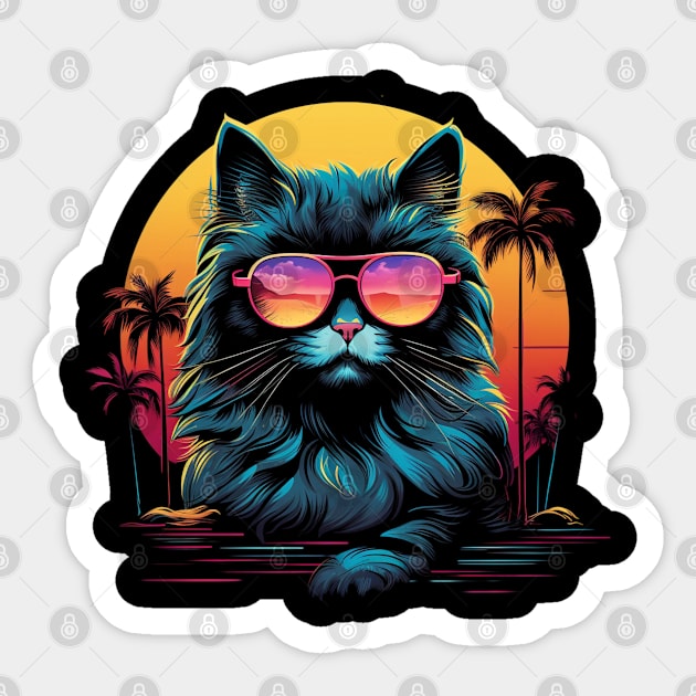 Retro Wave Siberian Cat Shirt Sticker by Miami Neon Designs